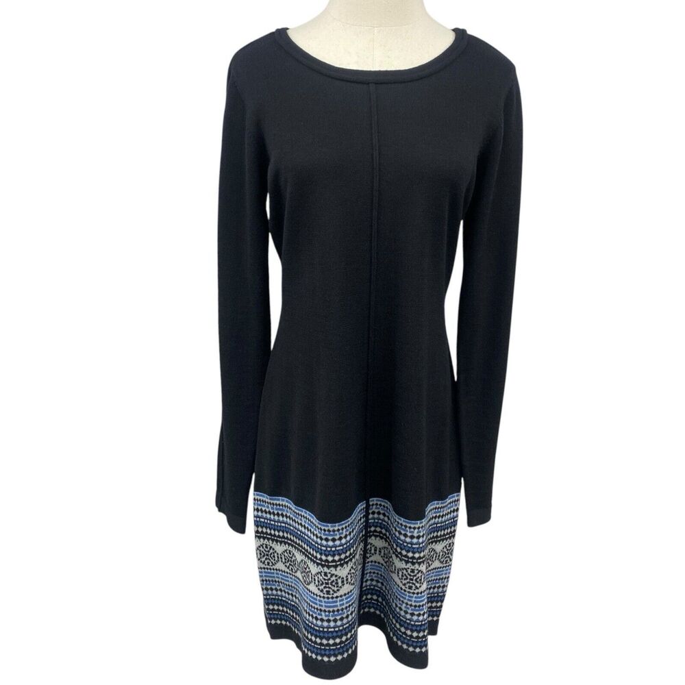 Aventura Eco Sweater Dress Medium Black Merino Wool Blend Long Sleeve NWT